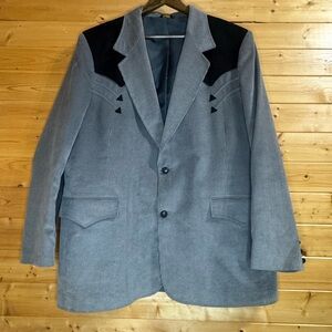 Vintage JCPenney Western Apparel Mens Sport Coat/ Blazer Grey with Black Accents